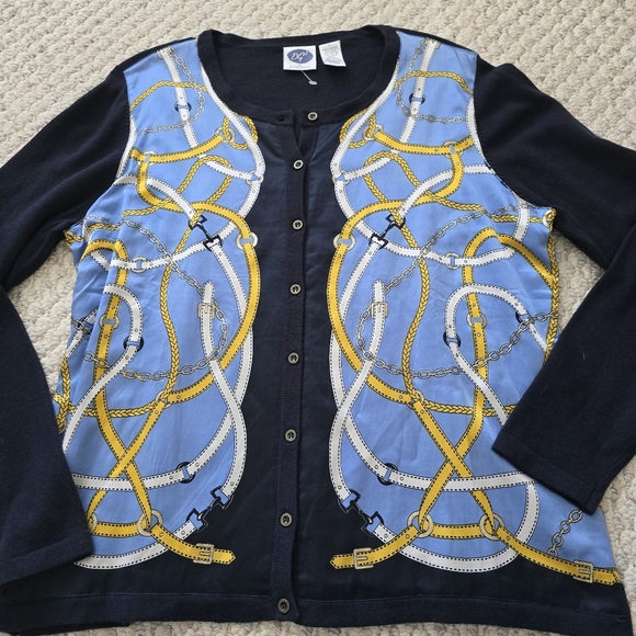 Diane Gilman Sweaters - DG² by Diane Gilman Silk Blend Equestrian Print Cardigan Large